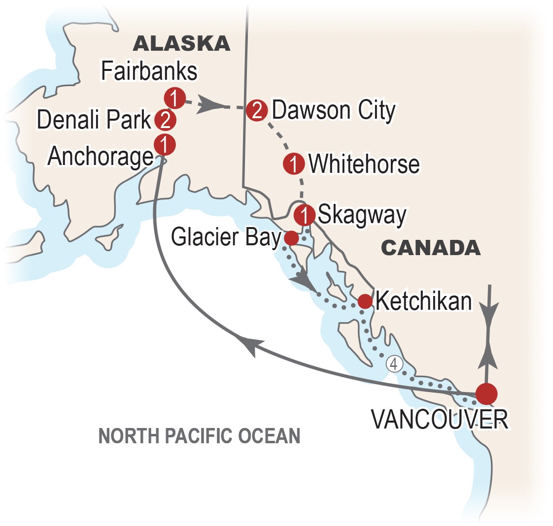 Map of Alaska, Denali, and the Yukon
