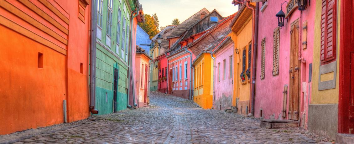 An explosion of pastels in charming Sighisoara