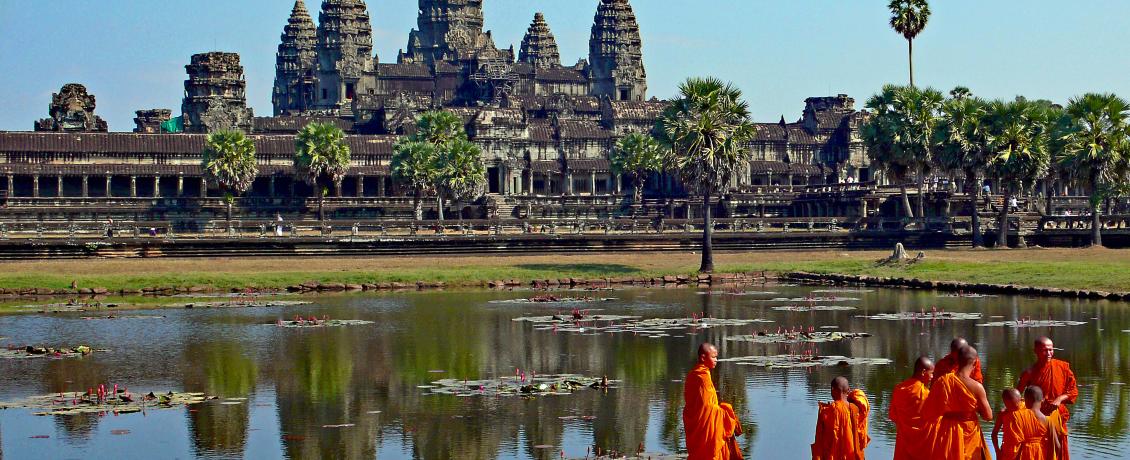 Buddhist monks in front of Angkor Wat