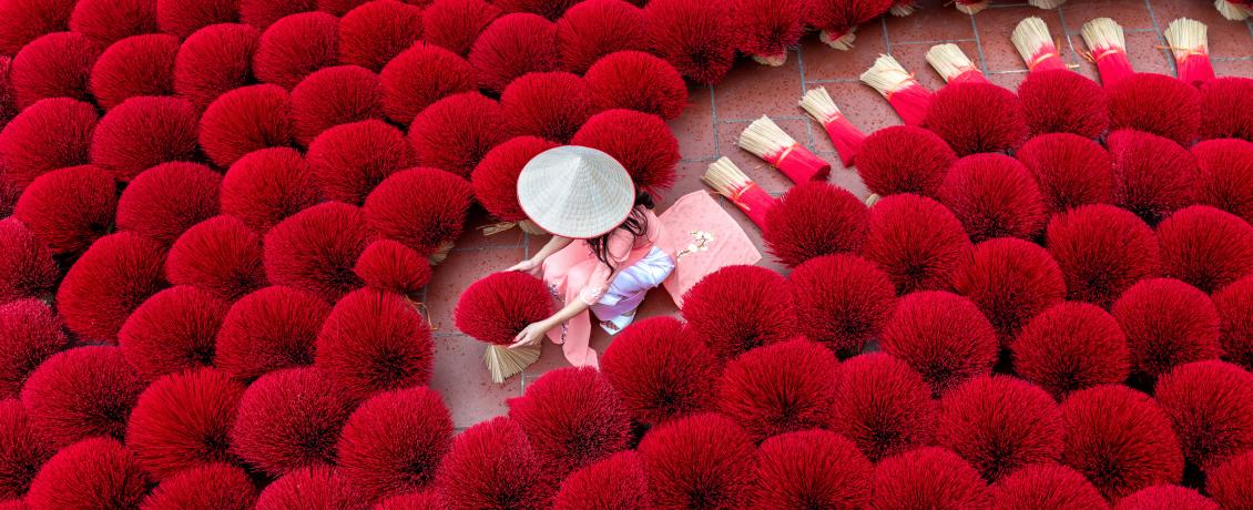 Incense sticks drying outdoors in Hanoi, Vietnam