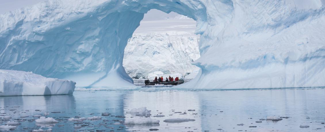 Exploring towering icebergs, Image courtesy of Hurtigruten Expeditions