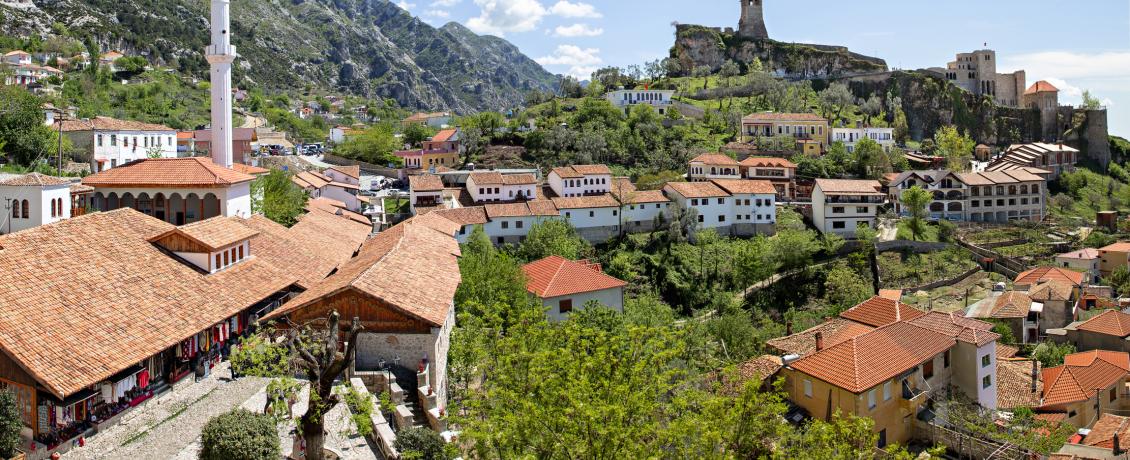 View over the old town of Kruje and its fort, in Albania