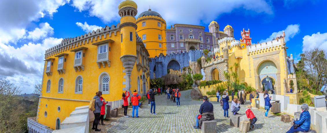 High up on a rocky peak sits the Pena National Palace, Sintra